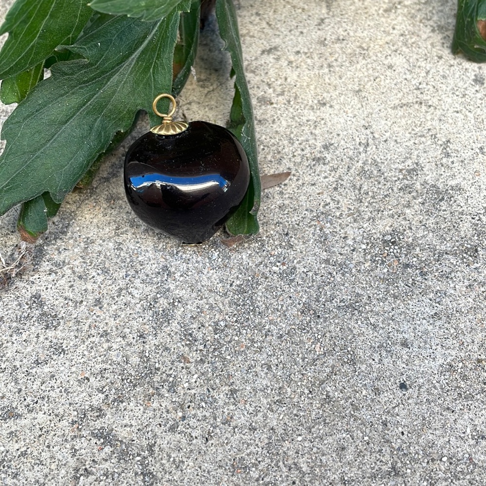 Vintage, Black Lacquered Heart Pendent with Silver Top